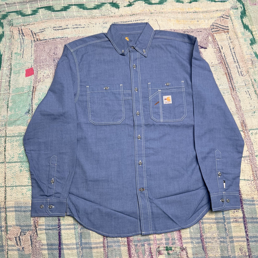 Carhartt Force Flame-Resistant FR Work Shirt Men's L Blue Cat 2 2112